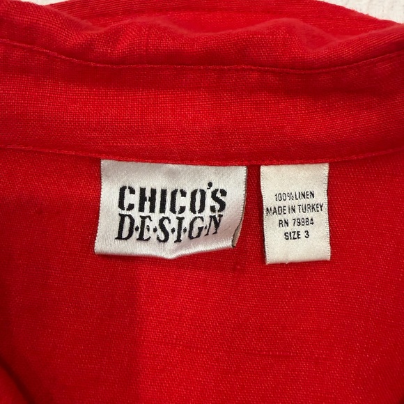 Vintage Chico's Design 100% Turkish Linen Red Button-Up Blouse Size 3 (XL) FLAW - Picture 9 of 16